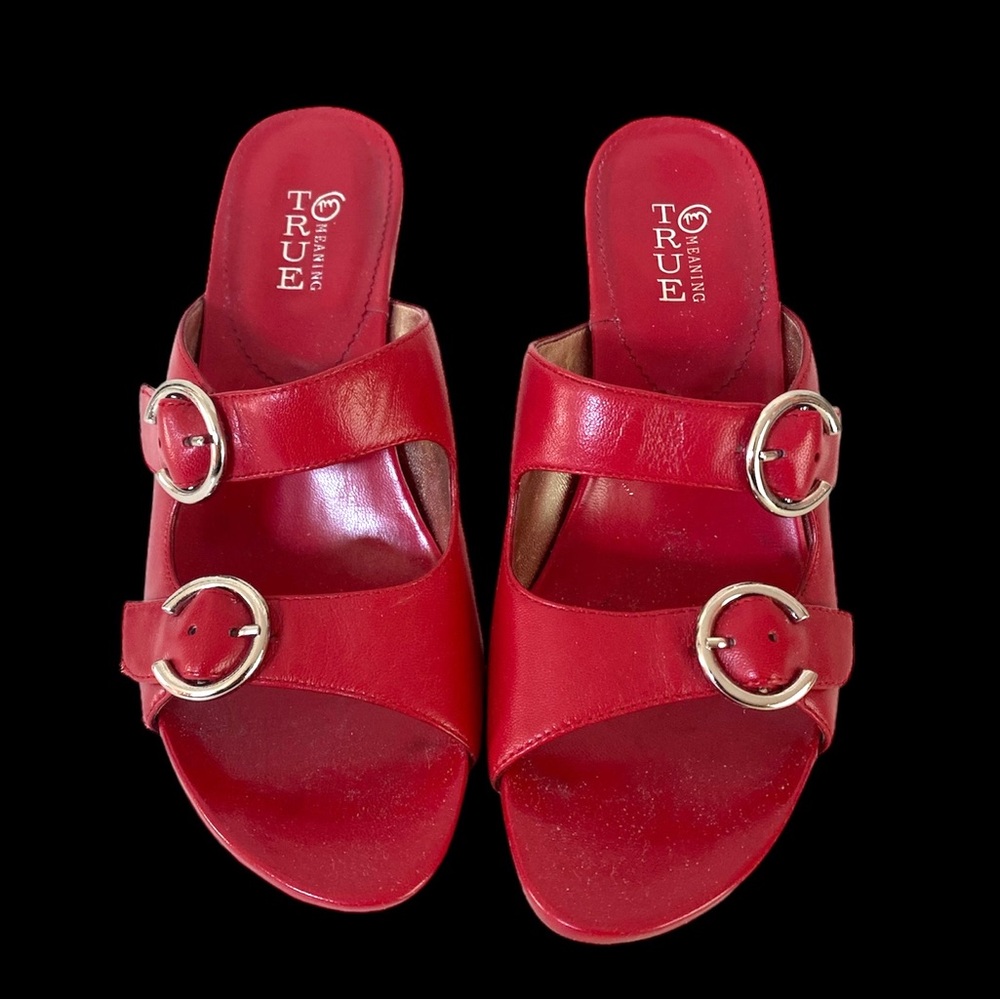 Bright Red Slip On Buckle Shoes